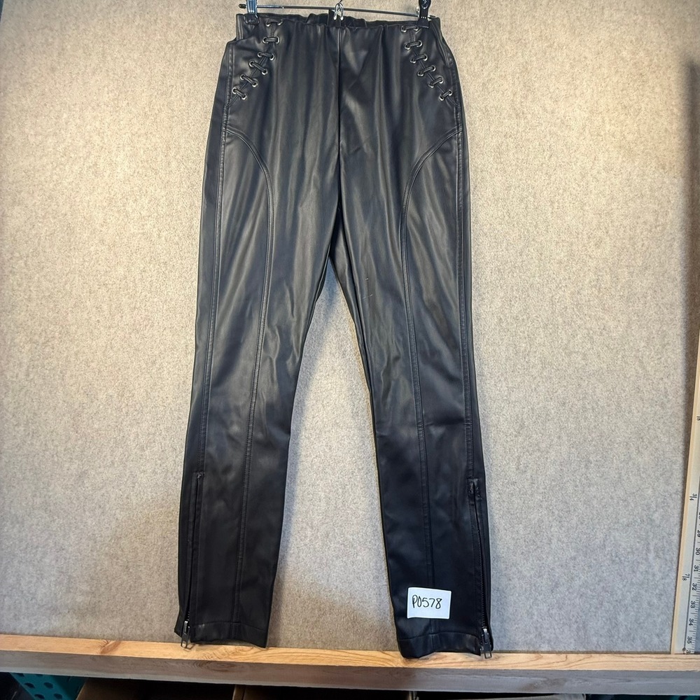 Steve Madden Black Faux Leather Lace Up Grommet Leggings Pants Womens Medium